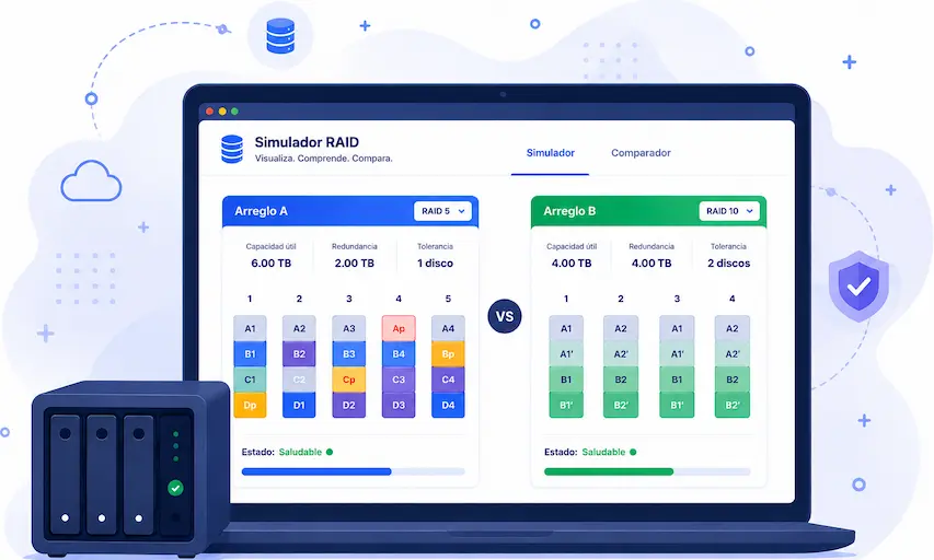 Simulador web de arreglos RAID con chasis virtual de discos y comparador de niveles